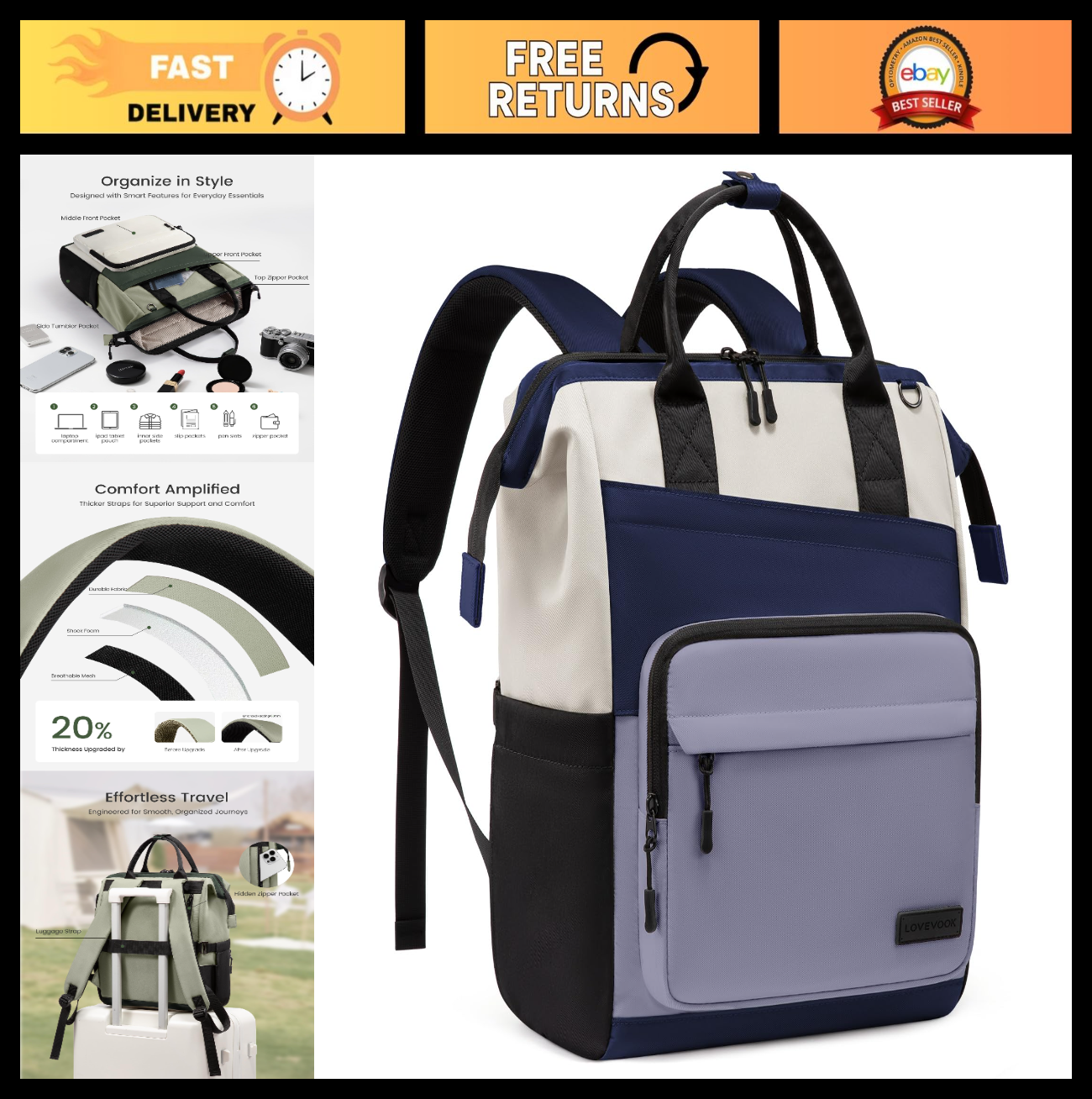 Stylish 15.6" Laptop Backpack for Women   Water Resistant, Large Capacity Travel0