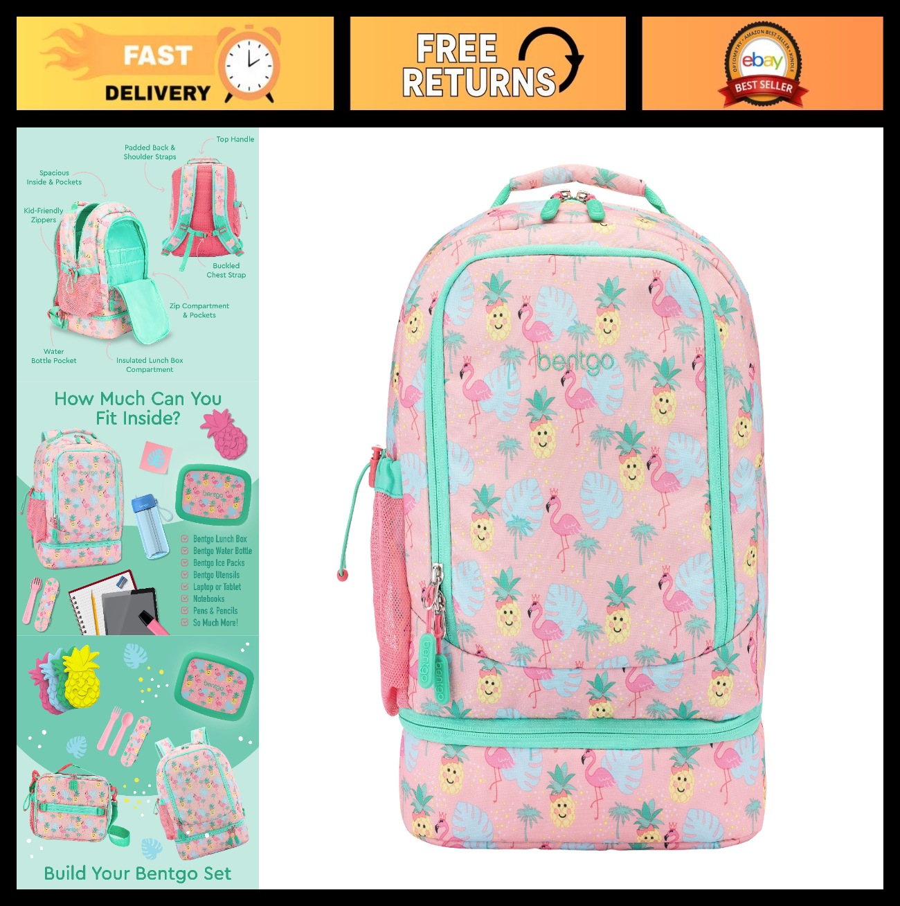 Kids 2 in 1 Backpack & Insulated Lunch Bag Set with Padded Straps for School0