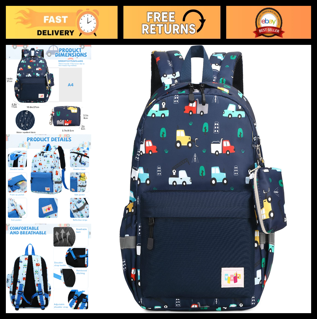 Kids Toddler Backpack with Chest Strap   Boys & Girls Durable School Bag0