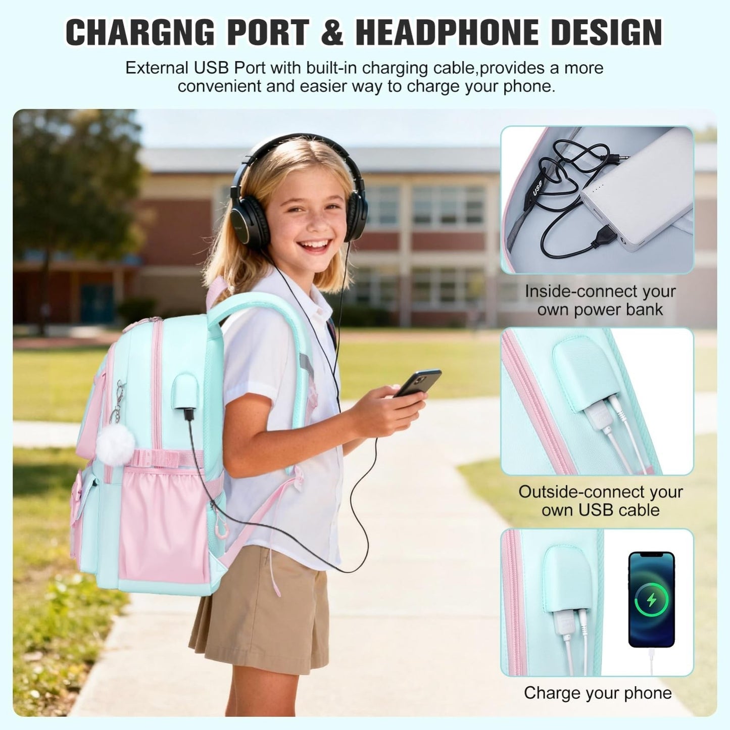 Cute Bow Backpack for Girls   School Bag Set with Lunch Bag & Pen Case3