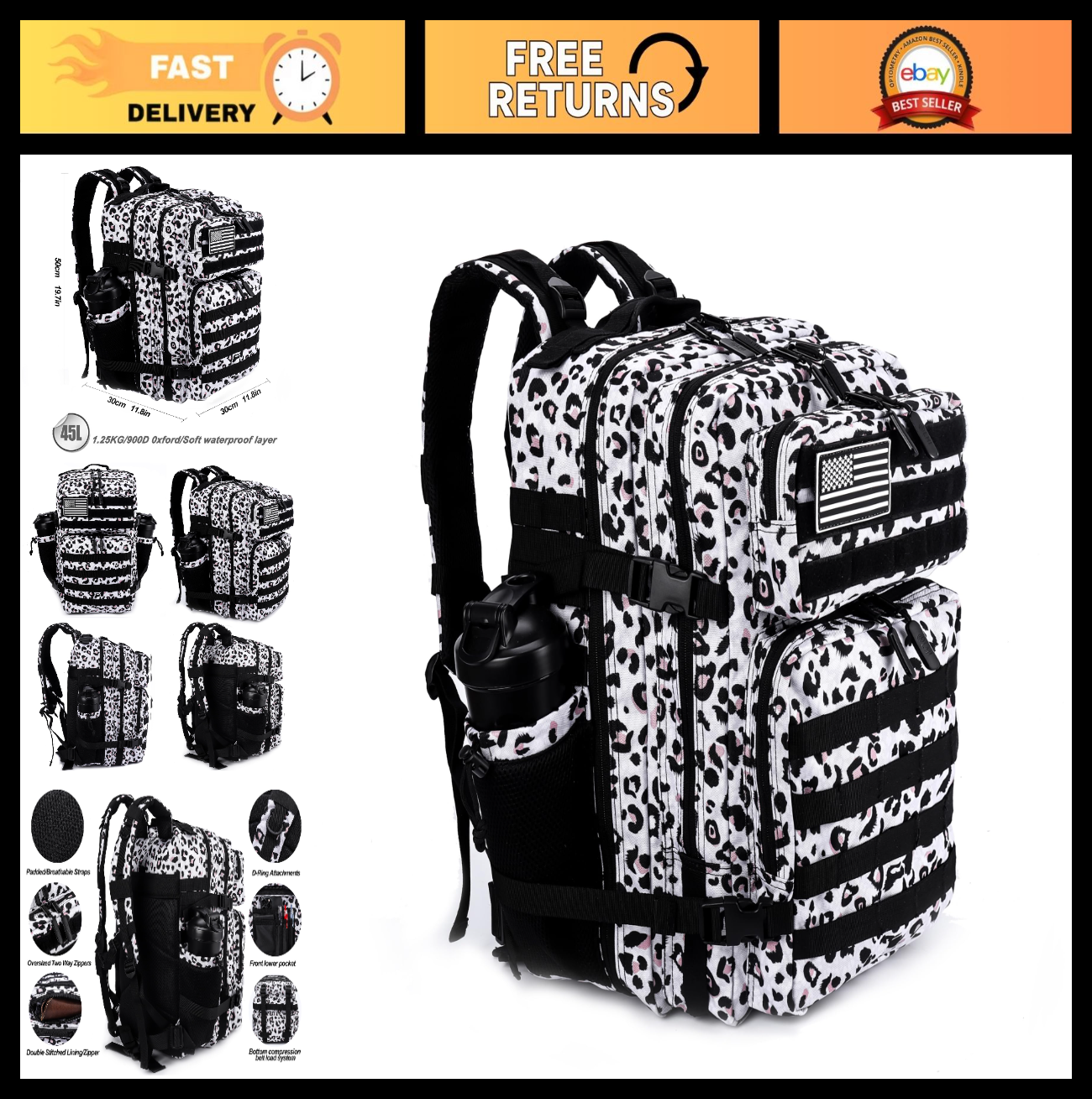 Tactical 45L Military Backpack for Men & Women   3 Day Assault Rucksack, Molle S0