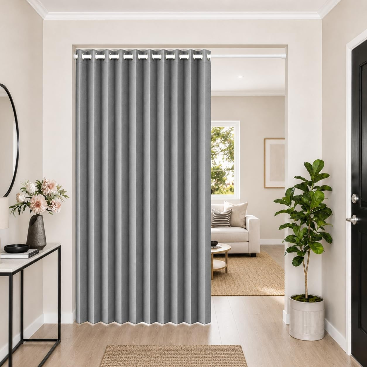 Folding Accordion Closet Door Curtain   Fabric Panel for Open Closets, 74"x80",1