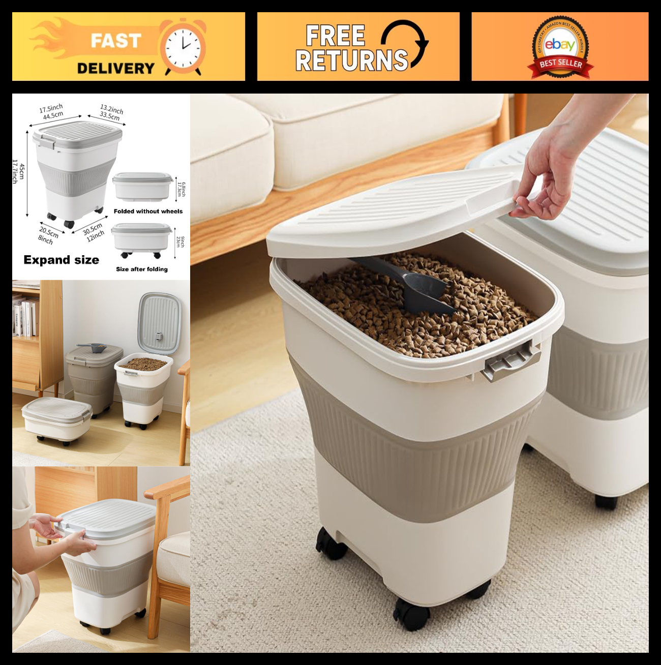 2-Pack 35 lbs Collapsible Dog Food Storage Containers with Scoop - Keep Pet Food0
