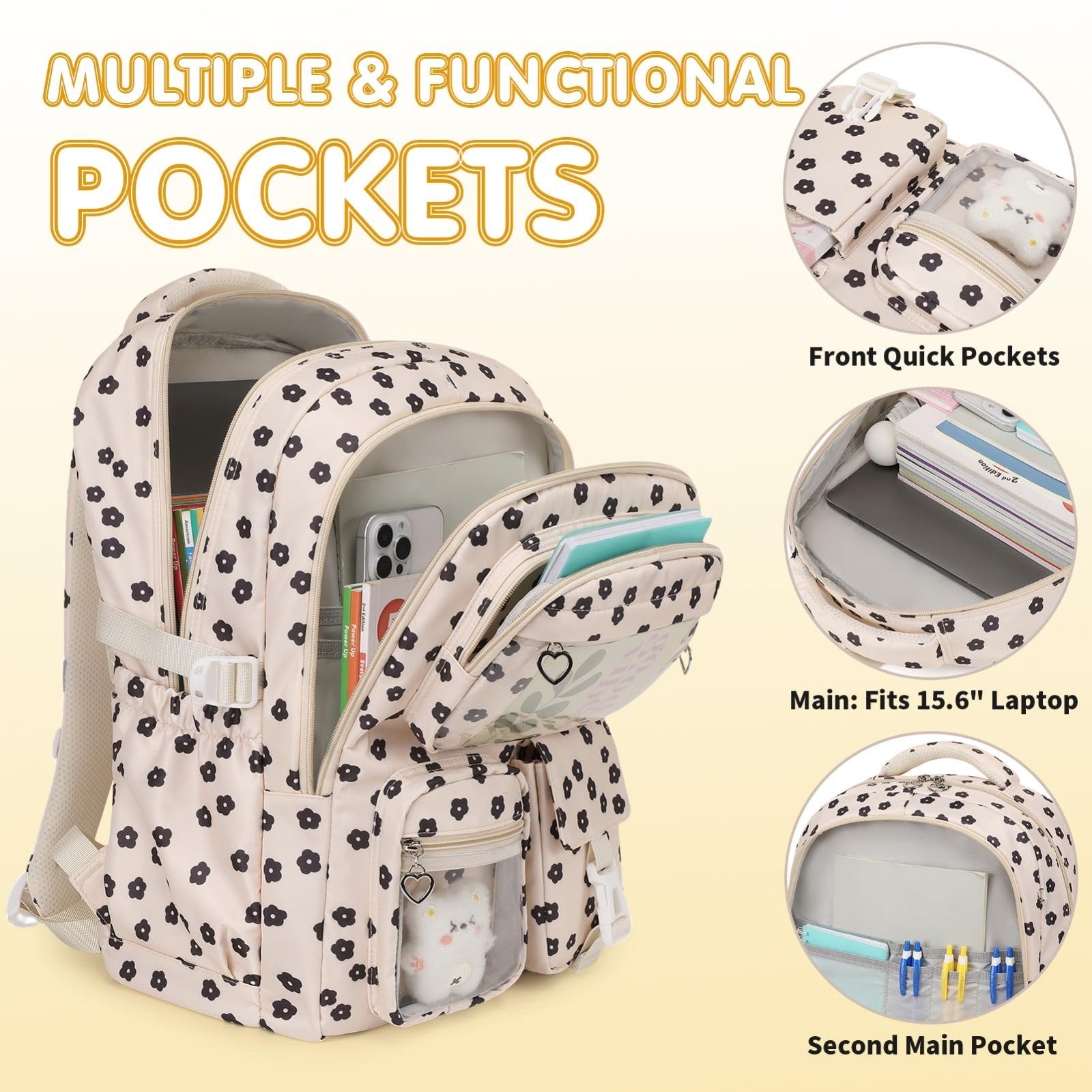 4PCS Girls Backpack Set with Lunch Box & Pencil Case   Stylish School Bag for Ki3