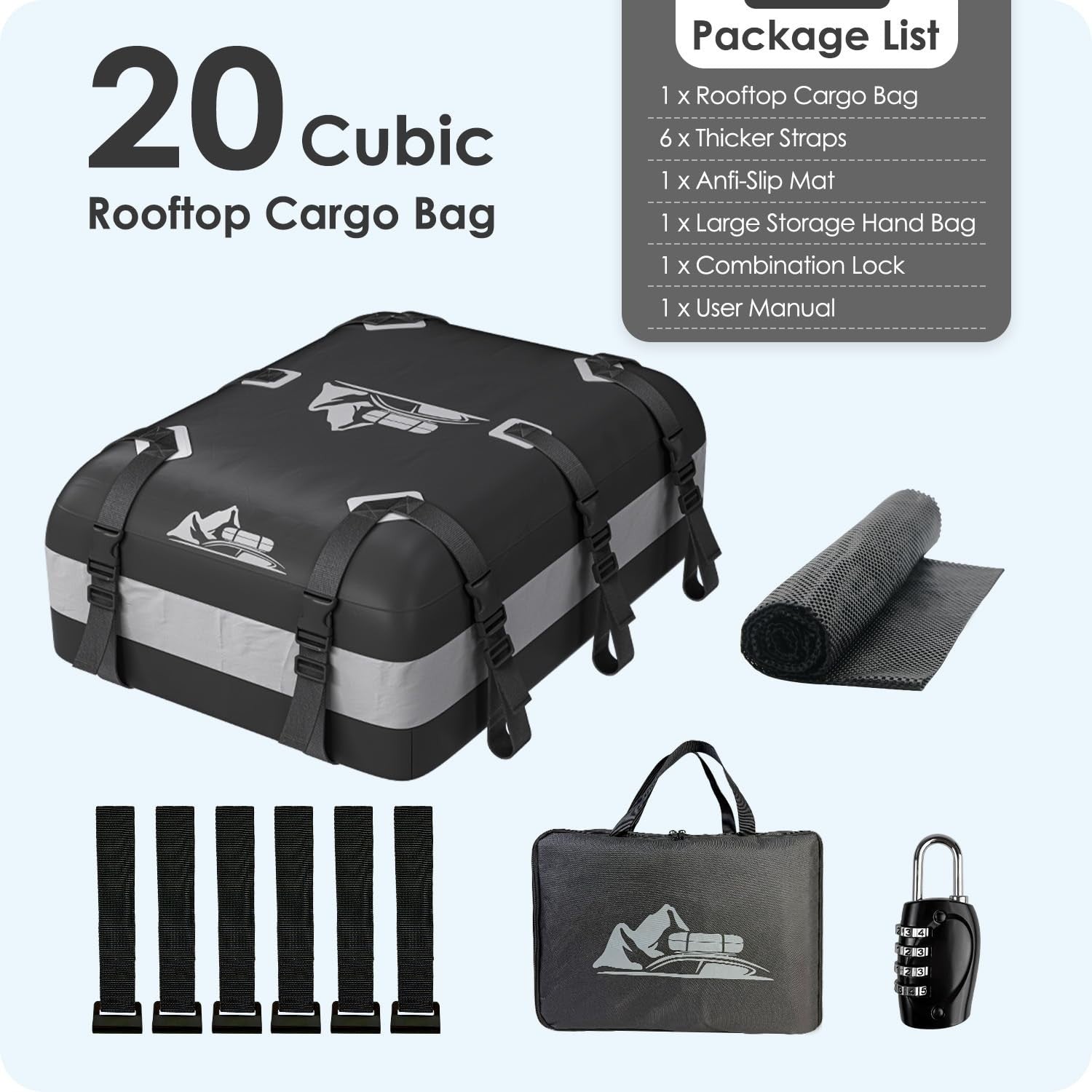 Rooftop Cargo Carrier Bag 15-20 Cu Ft Waterproof Storage for Cars SUV Travel7