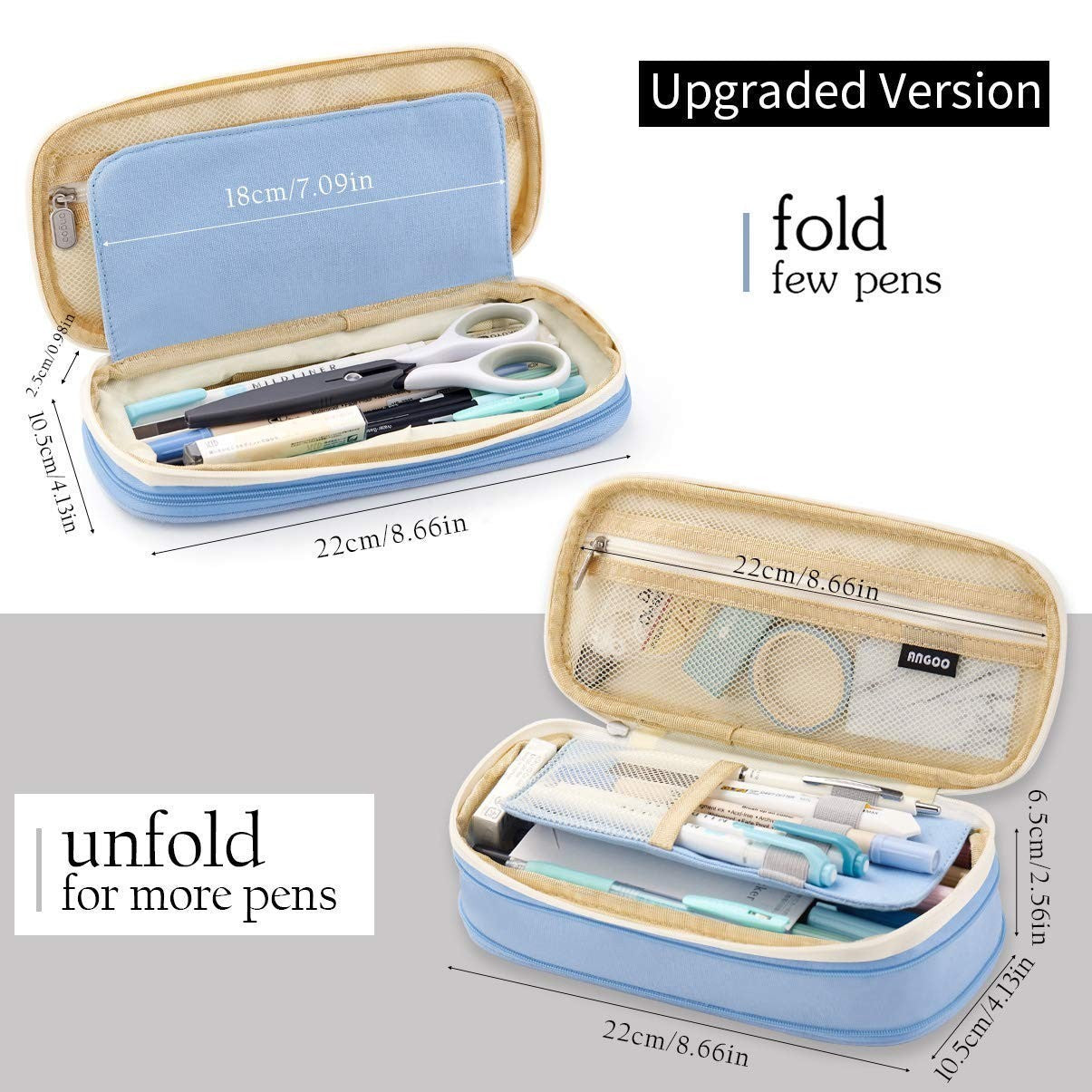 Large Capacity Pencil Case Organizer   Office & School Storage Pouch   Light Blu2