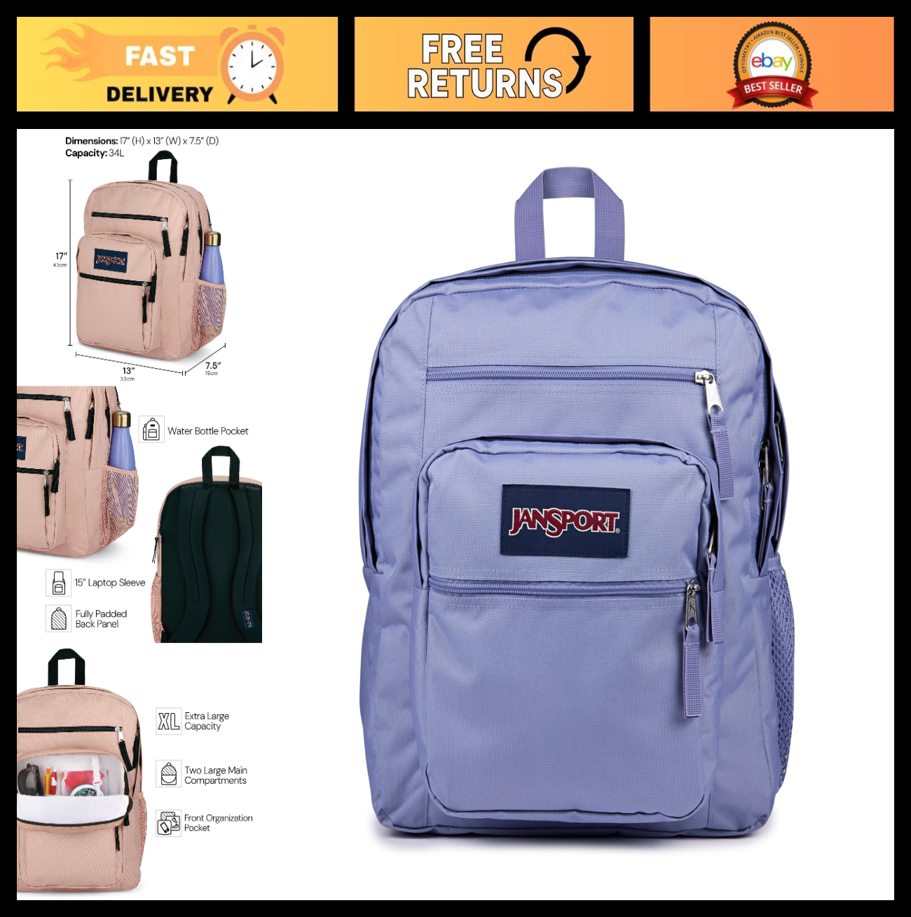 Laptop Backpack for 15” Laptop, Ergonomic Straps, 2 Compartments, Haul Handle  0