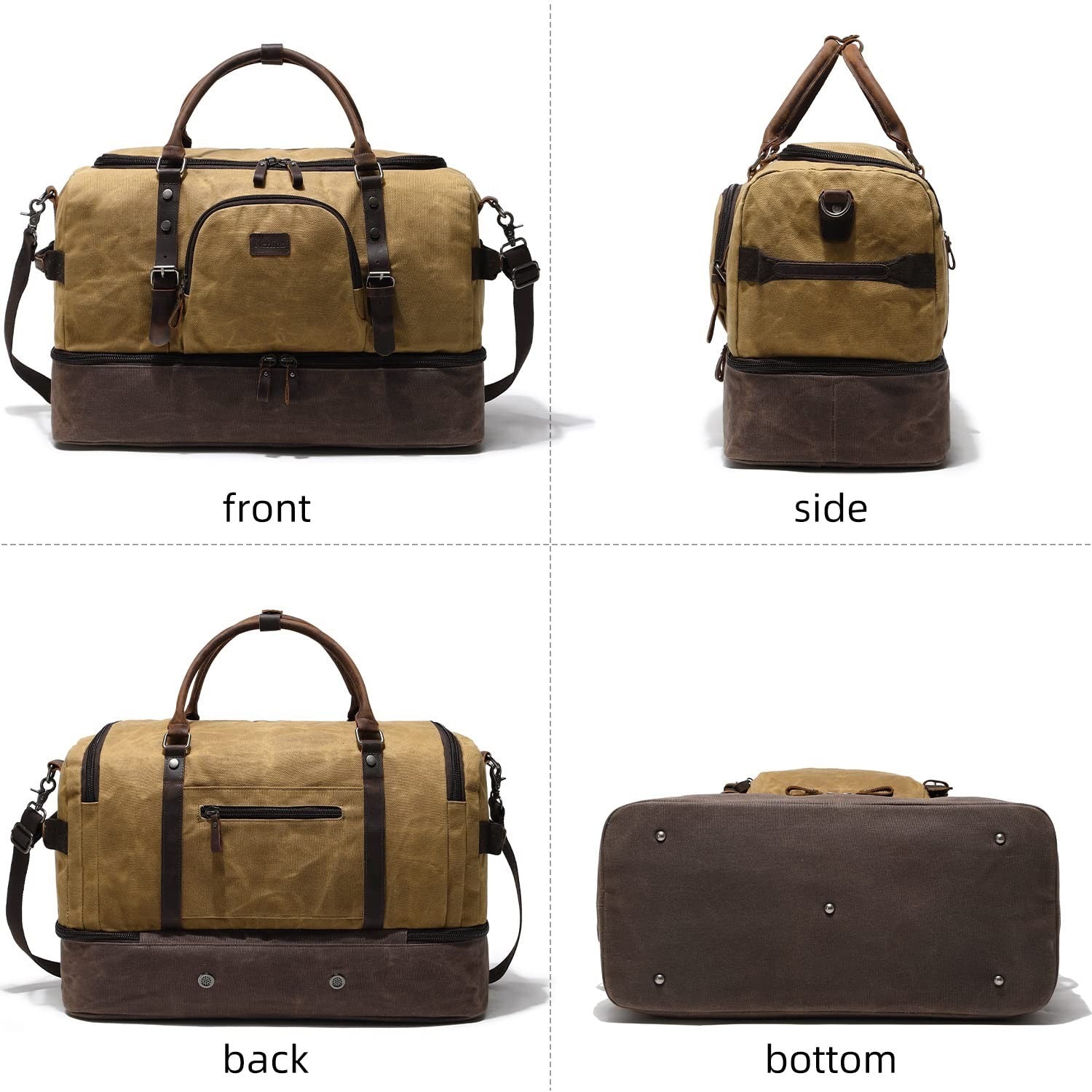 Large Canvas Overnight Bag with Shoe Compartment - Men's Travel Duffel Luggage8