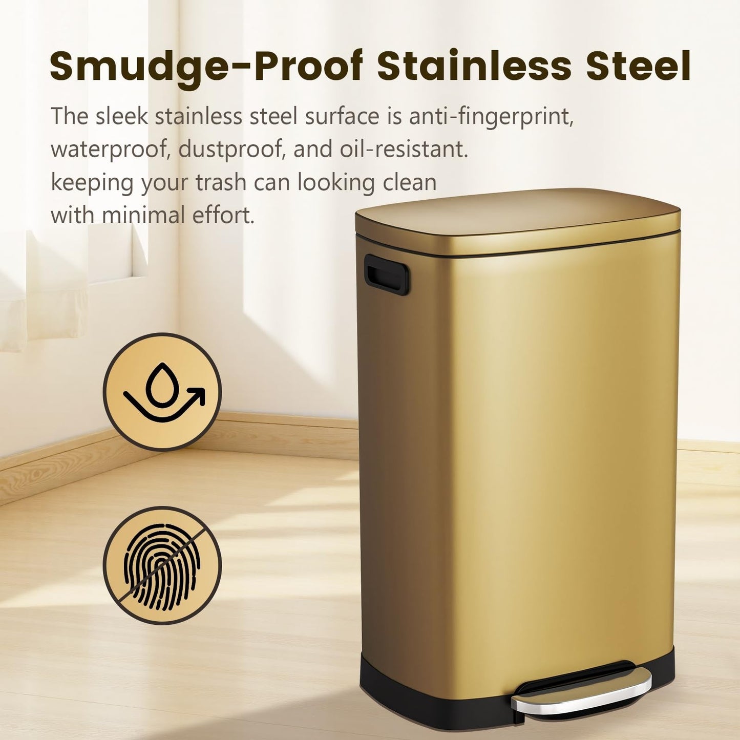 13 Gal Stainless Steel Kitchen Trash Can with Soft Close Lid, Pedal Step Wasteba5