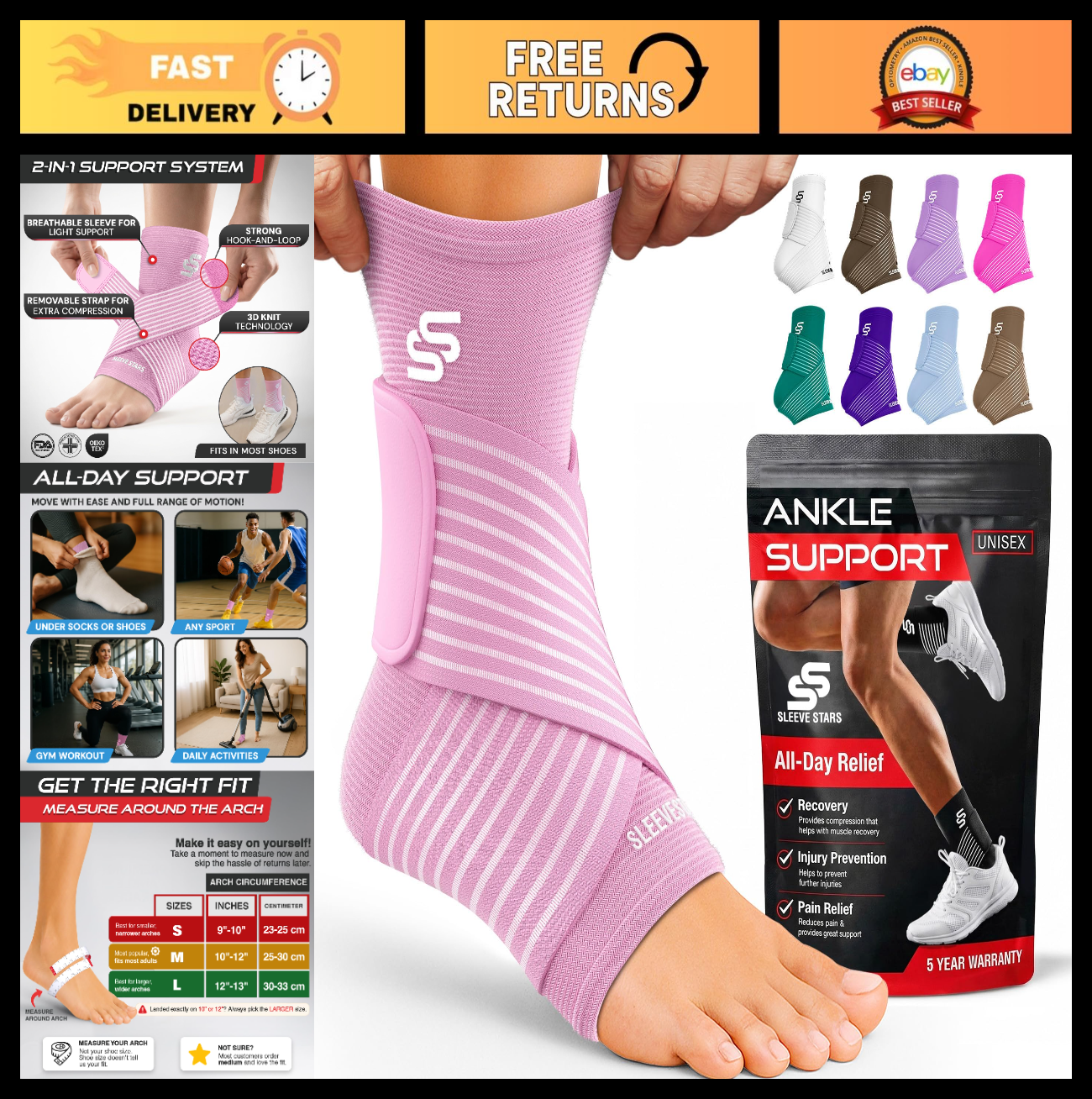 Adjustable Ankle Brace for Sprains & Plantar Fasciitis Relief, Compression Sleev0