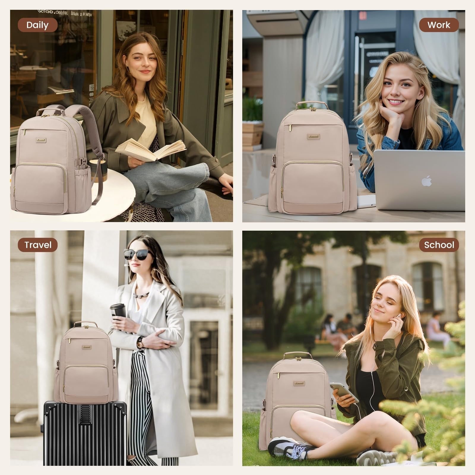 Stylish Waterproof Laptop Backpack for Women, 15.6" Large Capacity Travel Bag, P6