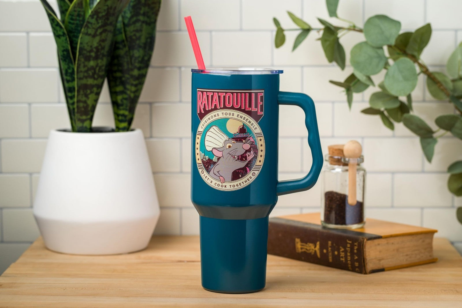 40oz Double Walled Stainless Steel Tumbler with Handle & Straw   Disney Pixar Re7