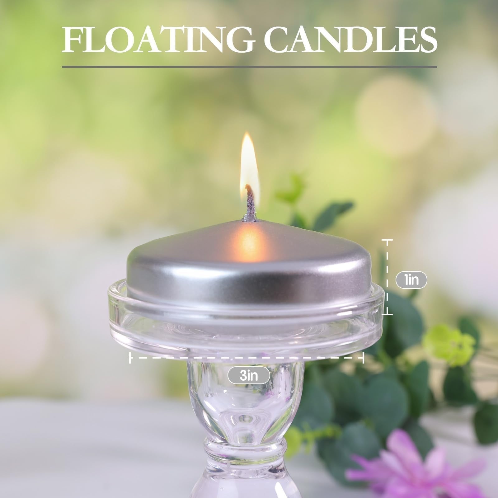 36 Pack 3" Silver Floating Candles - Unscented, 8-9 Hour Burn for Weddings, Part2