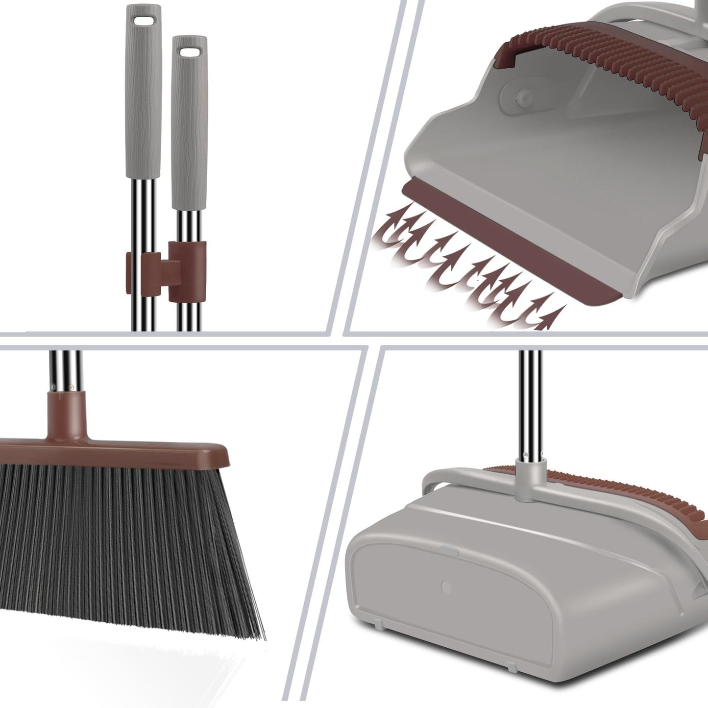 Self-Cleaning Broom & Dustpan Set with Teeth, Long Handle for Pet Hair, Home Use3