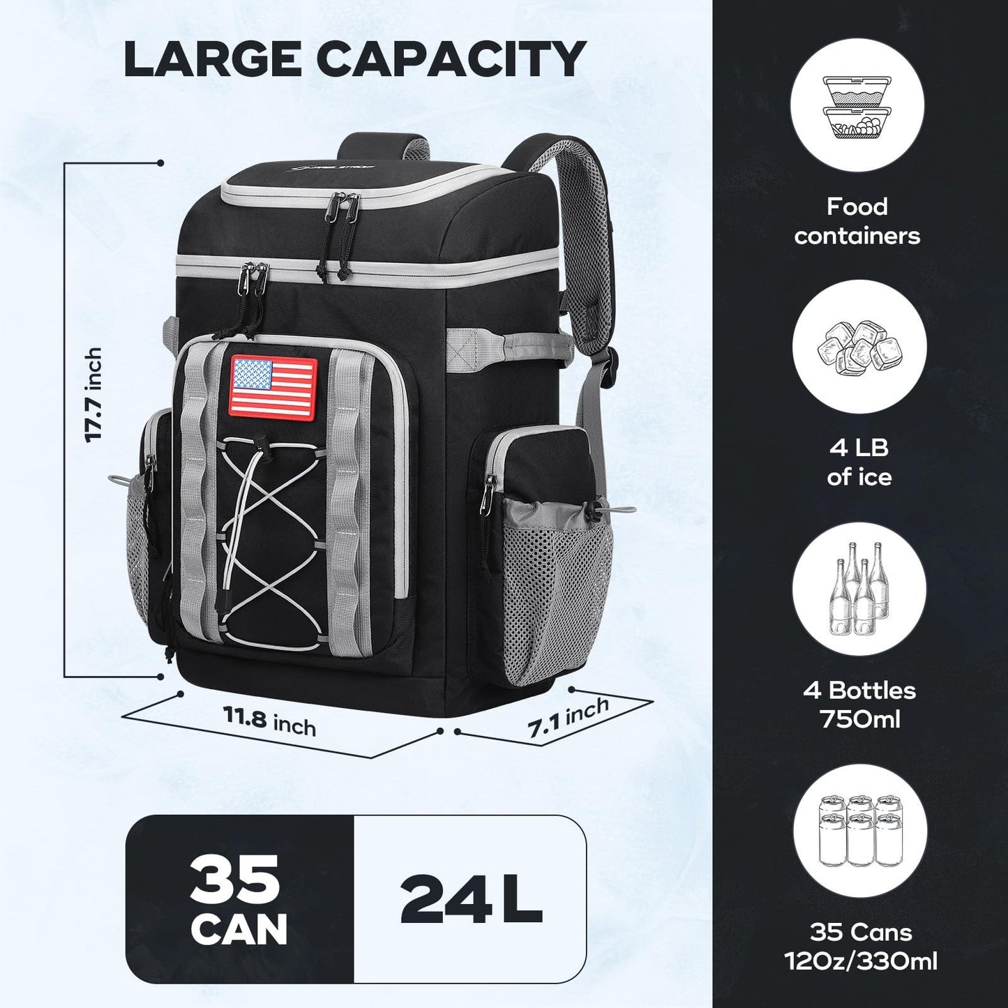 Insulated Backpack Cooler - 35/50 Can, Leakproof Soft Ice Bag, 16H Cold Retentio3