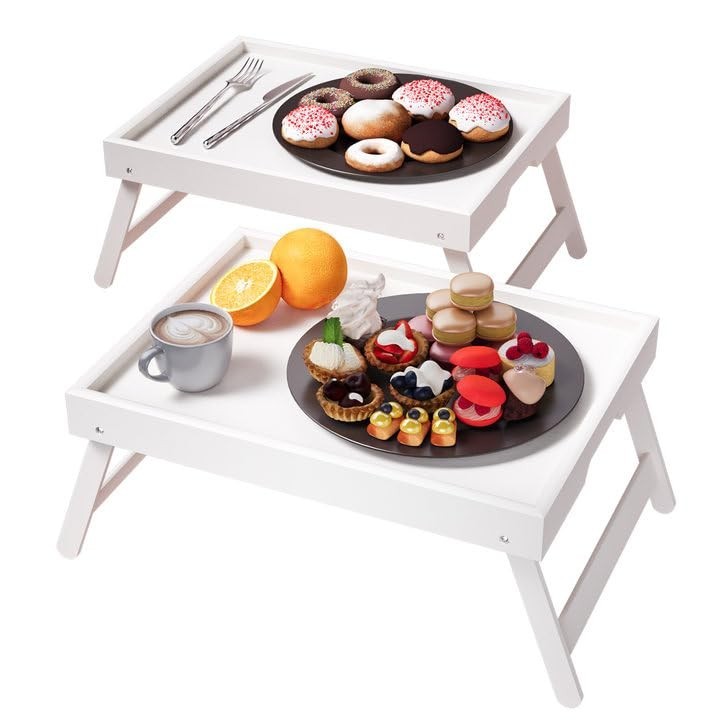 2 Pack Folding Bamboo Bed Tray Tables - Breakfast, Snack & Laptop Serving Trays1
