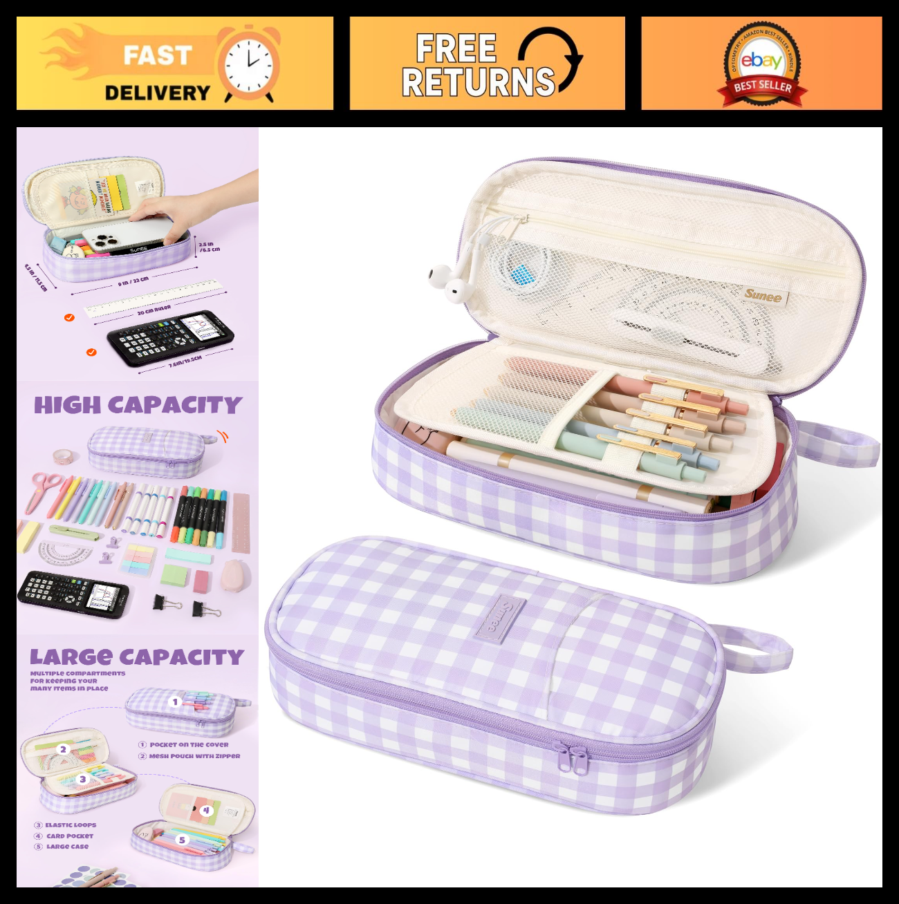 Cute Large Pencil Case, Aesthetic Zipper Pouch, Kawaii Stationery Organizer, Sch0