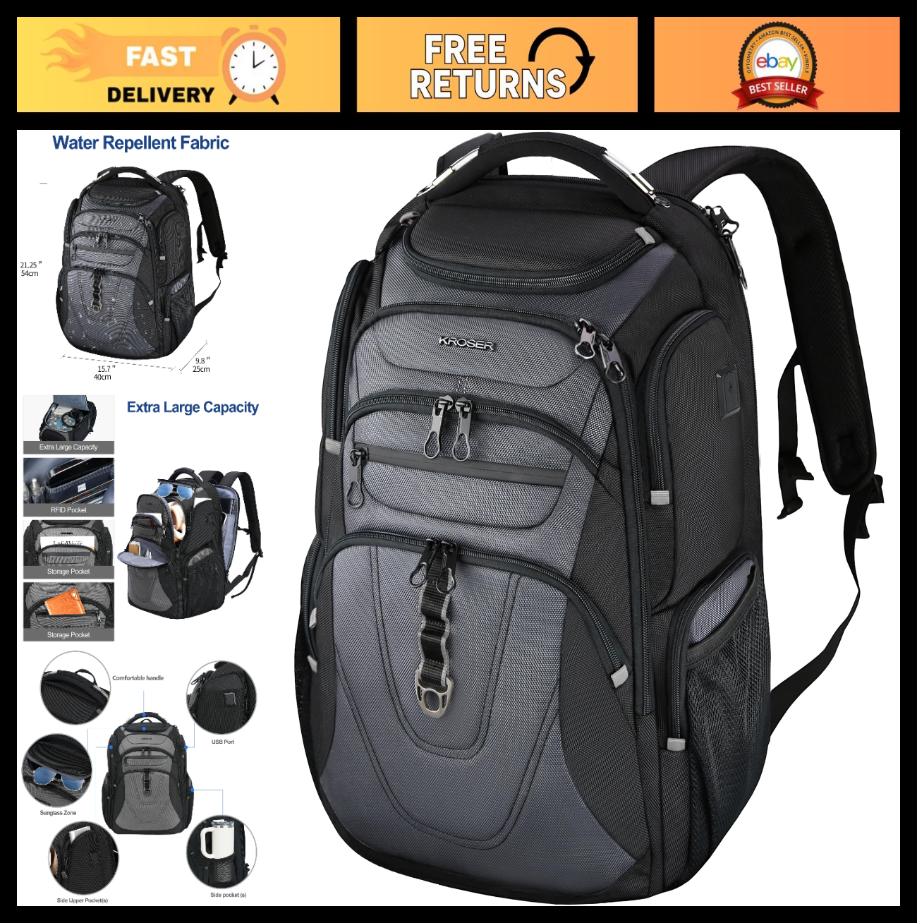 XXXL Travel Laptop Backpack 18.4 Inch, Waterproof Computer Bag for Men & Women0