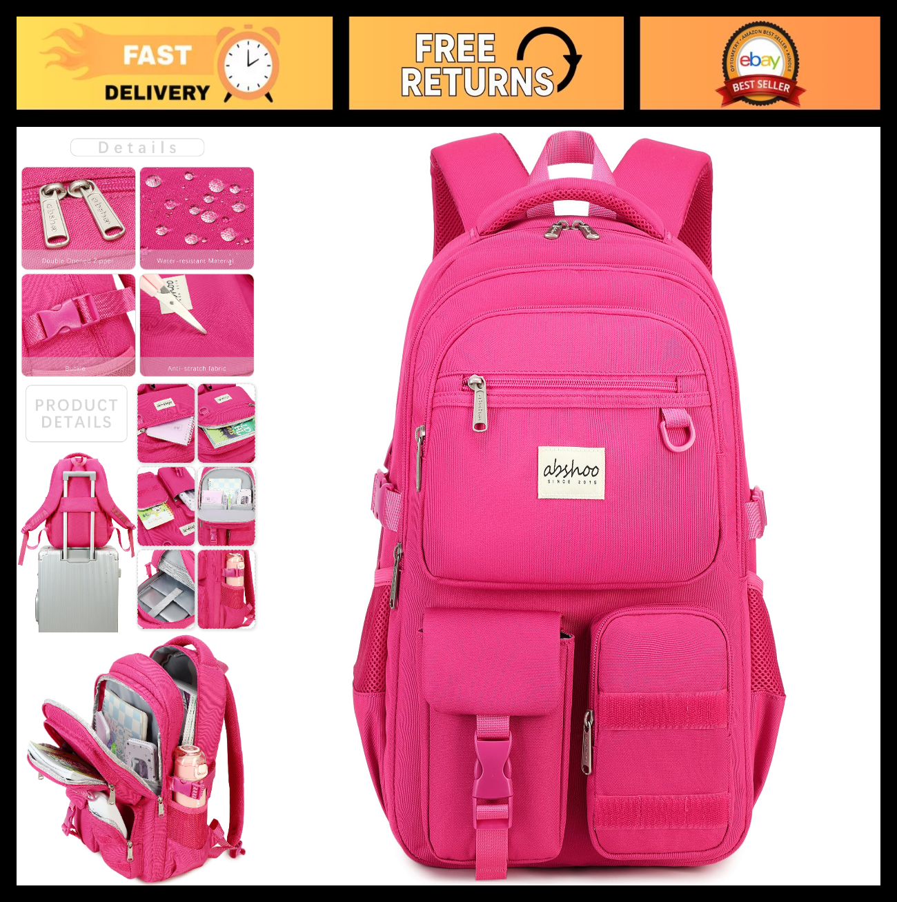 Large Heavy Duty School Backpack   Multi Pocket Casual Travel Bookbag for Colleg0