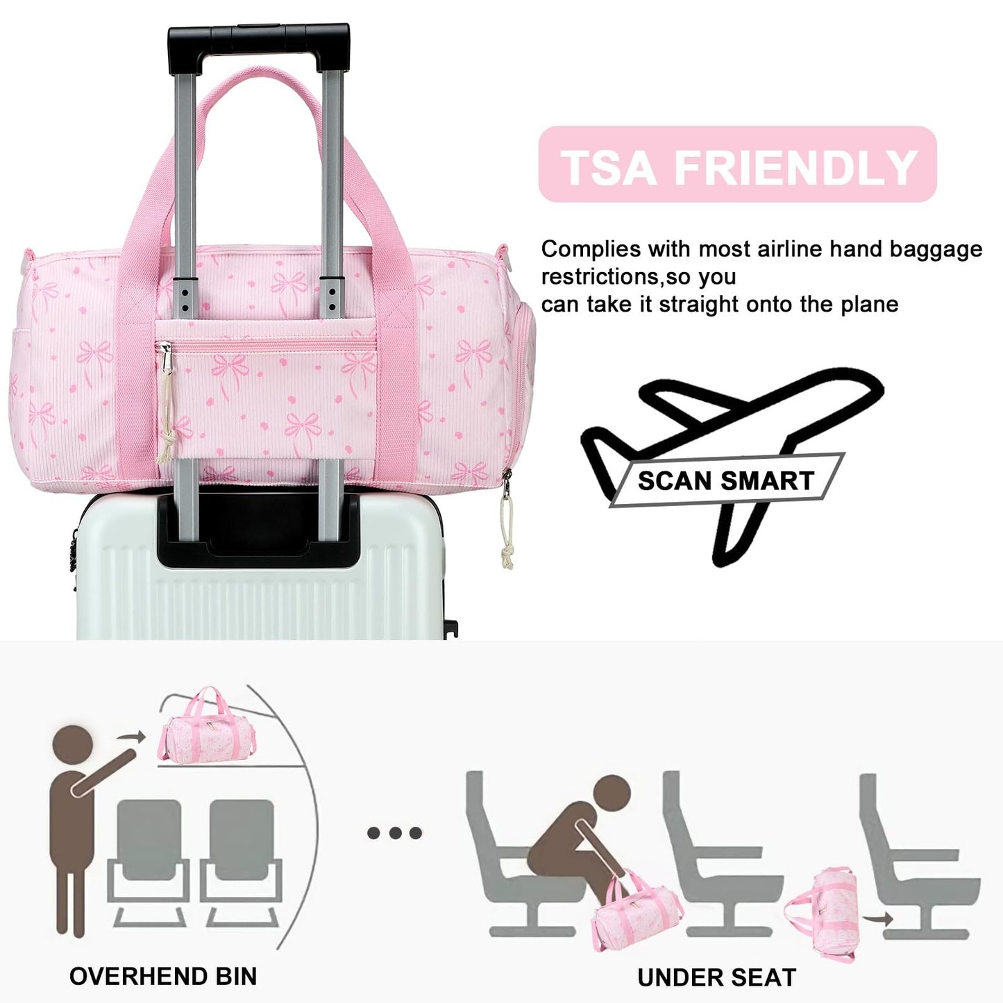 Cute Gym Duffle Bag for Girls - Waterproof Sports Overnight Bag with Shoe Compar6