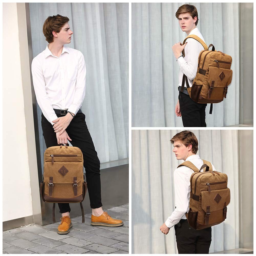 Vintage Canvas Laptop Backpack with USB Charging Port, Fits 15.6" Device, Travel5