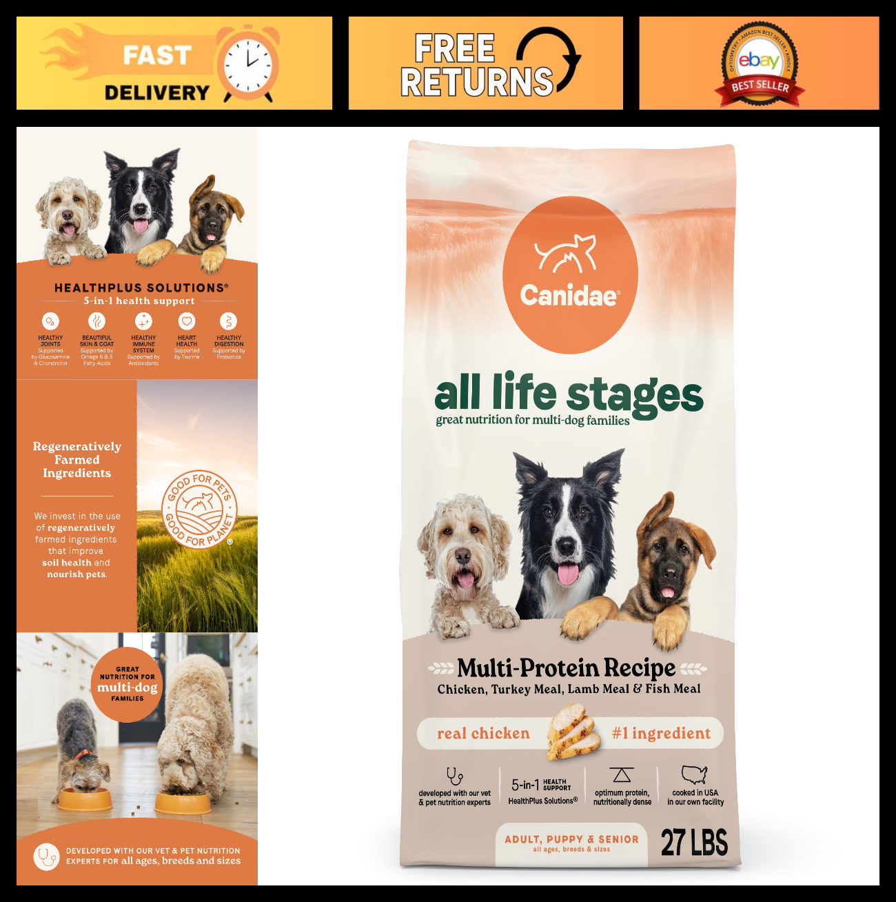 Multi Protein Dog Food for All Life Stages   Chicken, Turkey, Lamb & Fish, 27 lb0