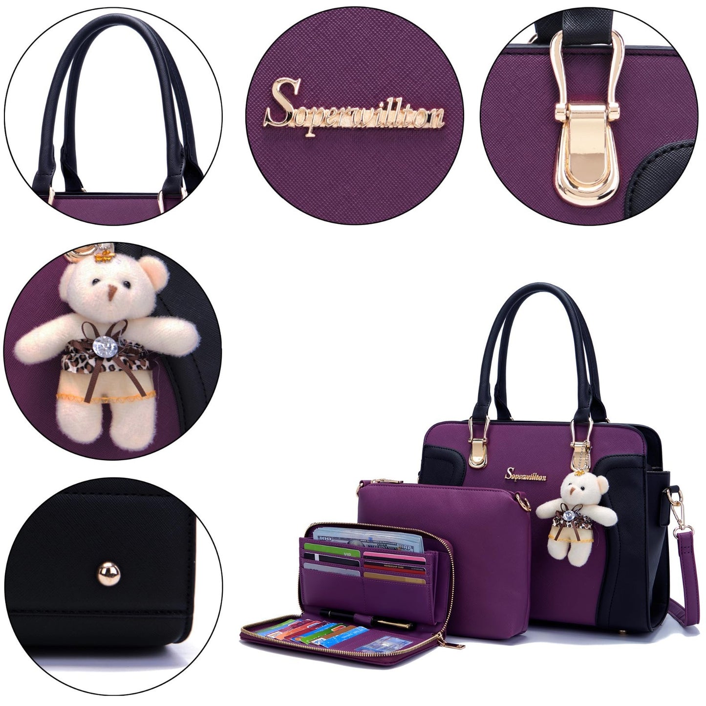 Stylish 3-Piece Handbag Set for Women - Shoulder Bag, Satchel & Wallet Combo3