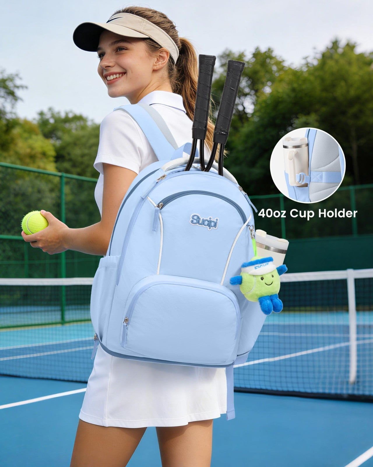 Tennis Backpack for Women - Holds 2 Rackets, Ventilated Shoe Compartment, Cup Ho1