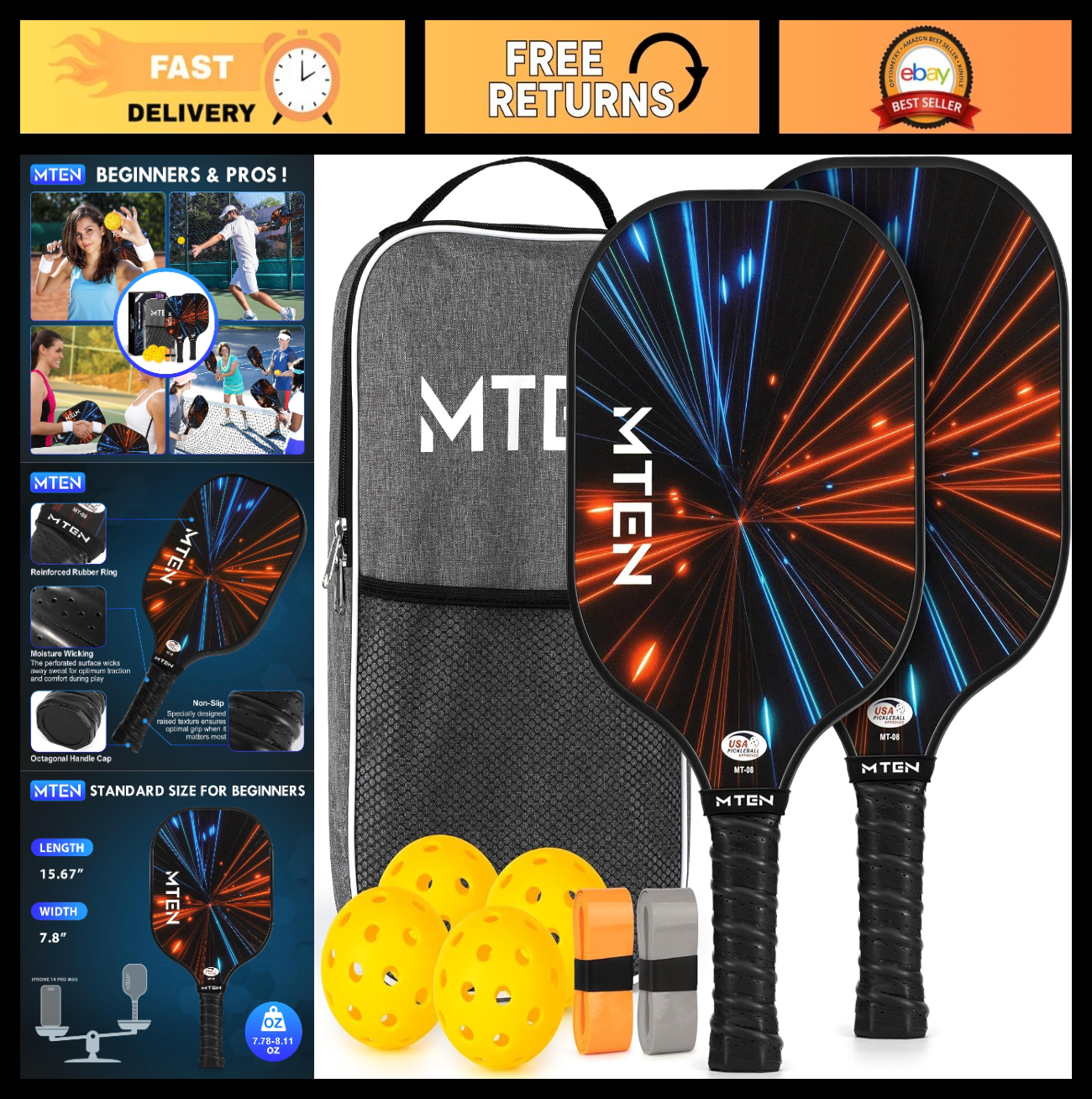 Pickleball Paddle Set of 2/4/1 - USAPA Approved Fiberglass Rackets, Lightweight0