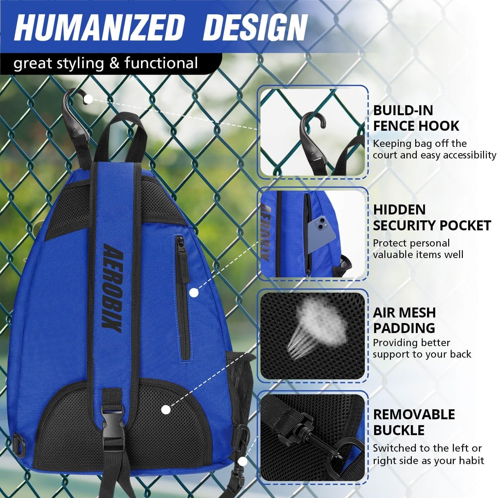 Large Capacity Pickleball Backpack - Padded Paddle Pocket, Adjustable Sling Bag3