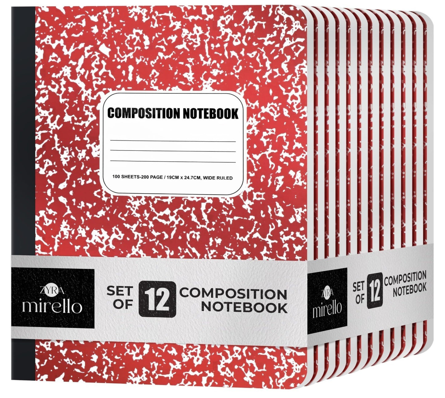 12 Pack Composition Notebooks - Wide Ruled, 100 Sheets Each, Durable Hard Cover,1