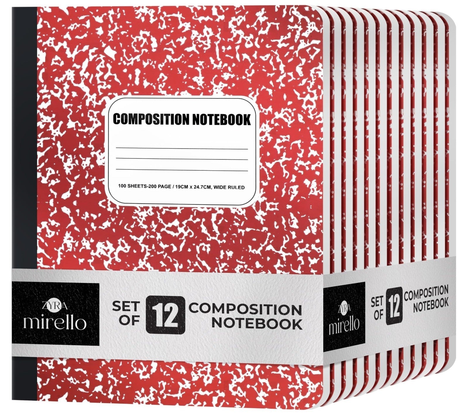 12 Pack Composition Notebooks - Wide Ruled, 100 Sheets Each, Durable Hard Cover,1