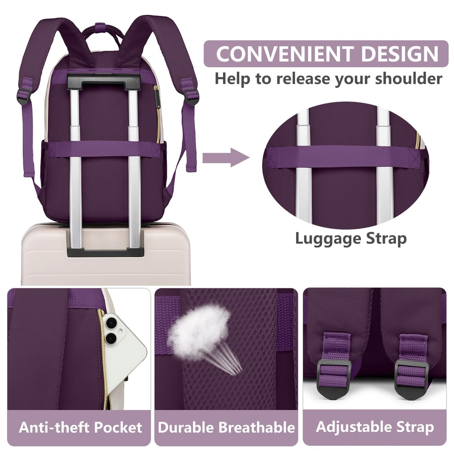 Stylish 15.6" Laptop Backpack for Women   Waterproof USB Charging College Bag, A4