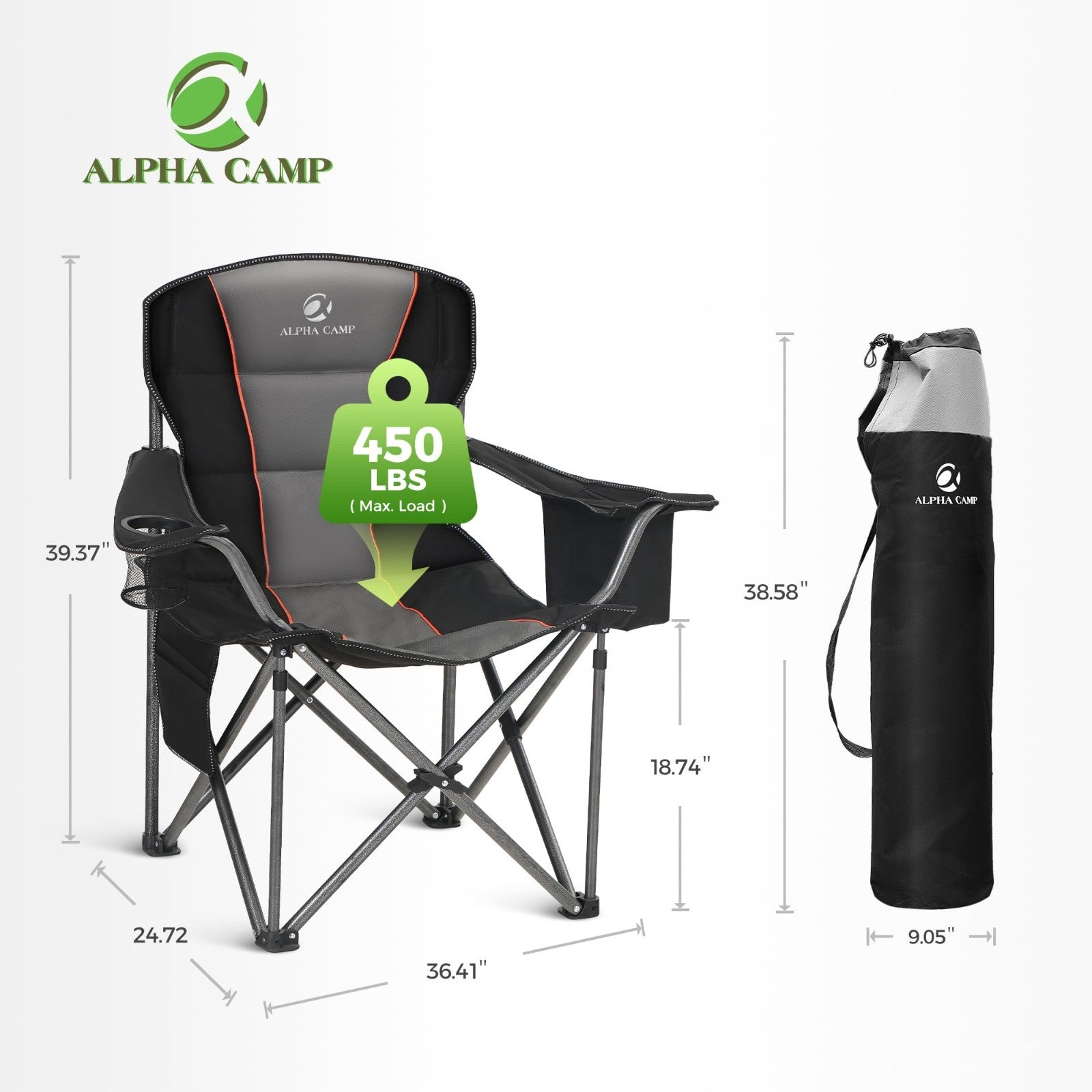 Oversized Padded Camping Chair with Lumbar Support, 500 LBS Capacity, Cooler Bag2