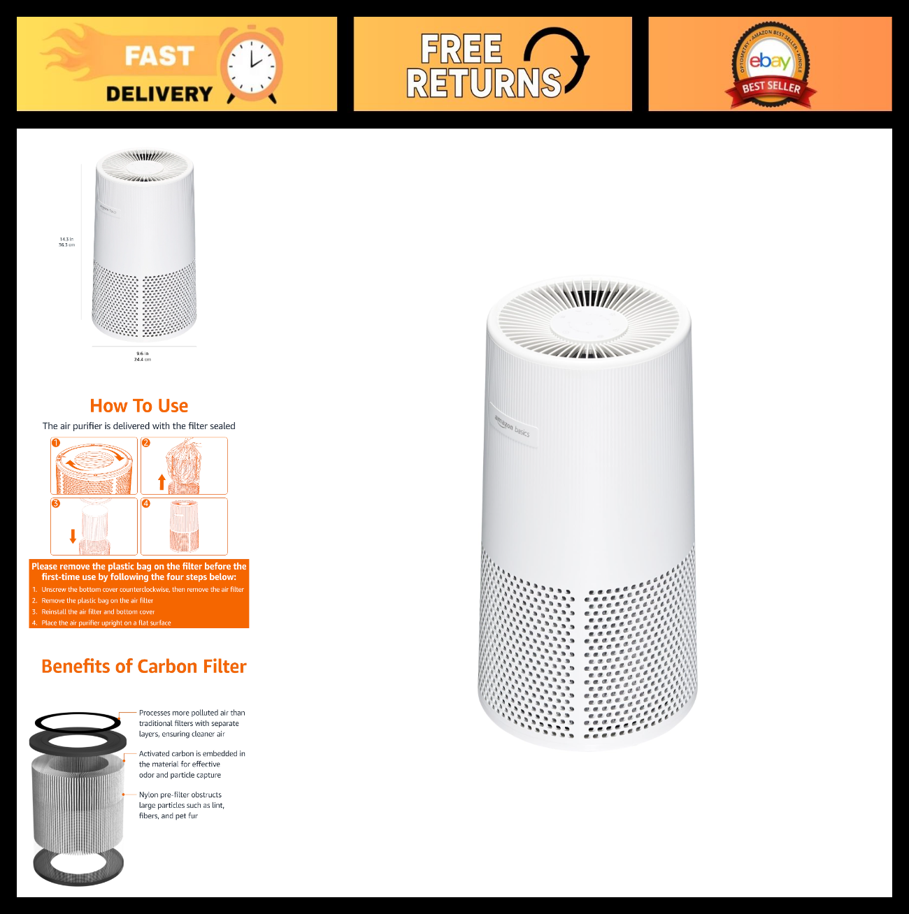 Air Purifier for Home & Office, 3 Speeds, Timer, Sleep Mode (32dB), White0