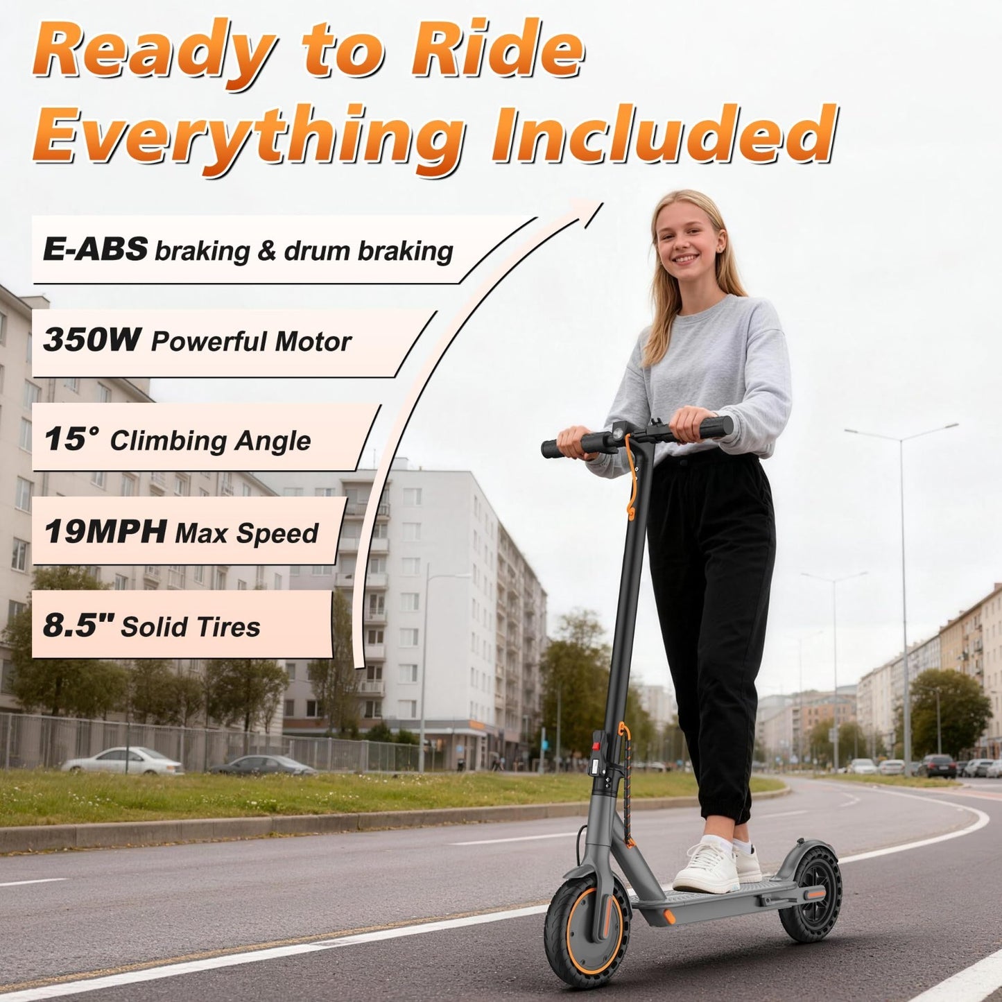 Powerful Electric Scooter 350W/500W Motor, 19MPH Speed, 21-28 Miles Range, Foldi2
