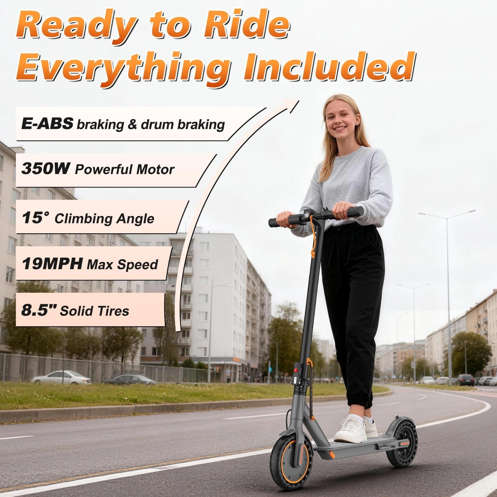 Powerful Electric Scooter 350W/500W Motor, 19MPH Speed, 21-28 Miles Range, Foldi2