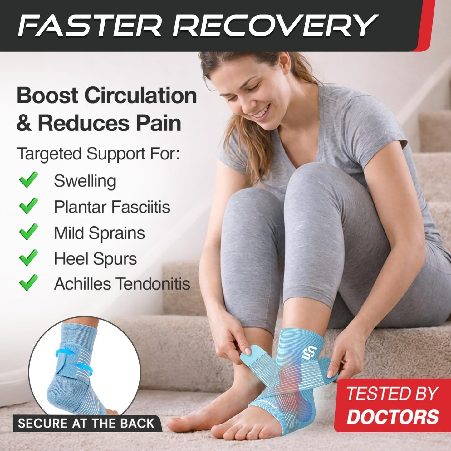 Ankle Brace Compression Sleeve for Sprains & Plantar Fasciitis Relief   Adjustab2