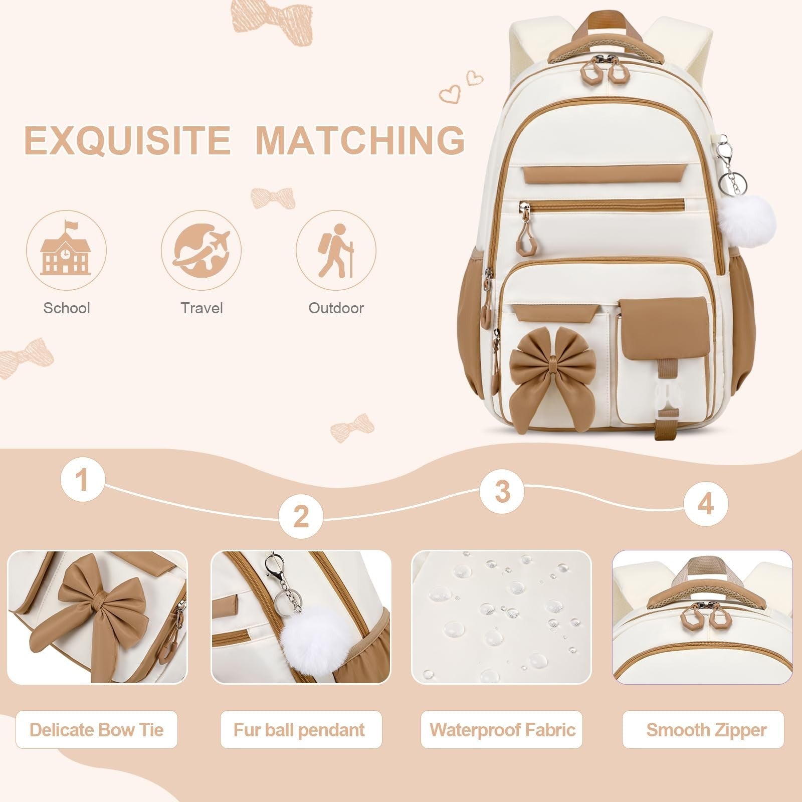 Cute Girls Backpack Set with Lunch Bag & Pencil Case   Stylish School Bag for Ki5