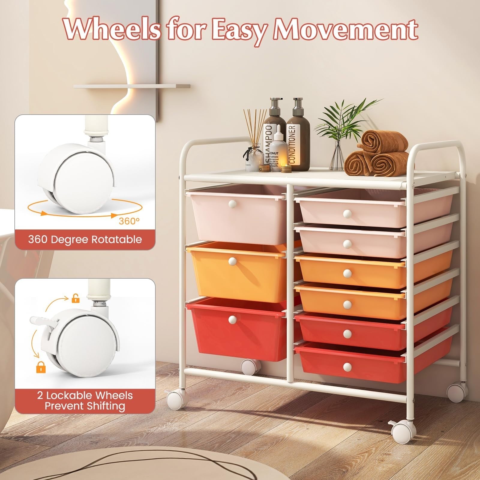 9 Drawer Rolling Storage Cart with Wheels   Mobile Under Desk Organizer for Craf6