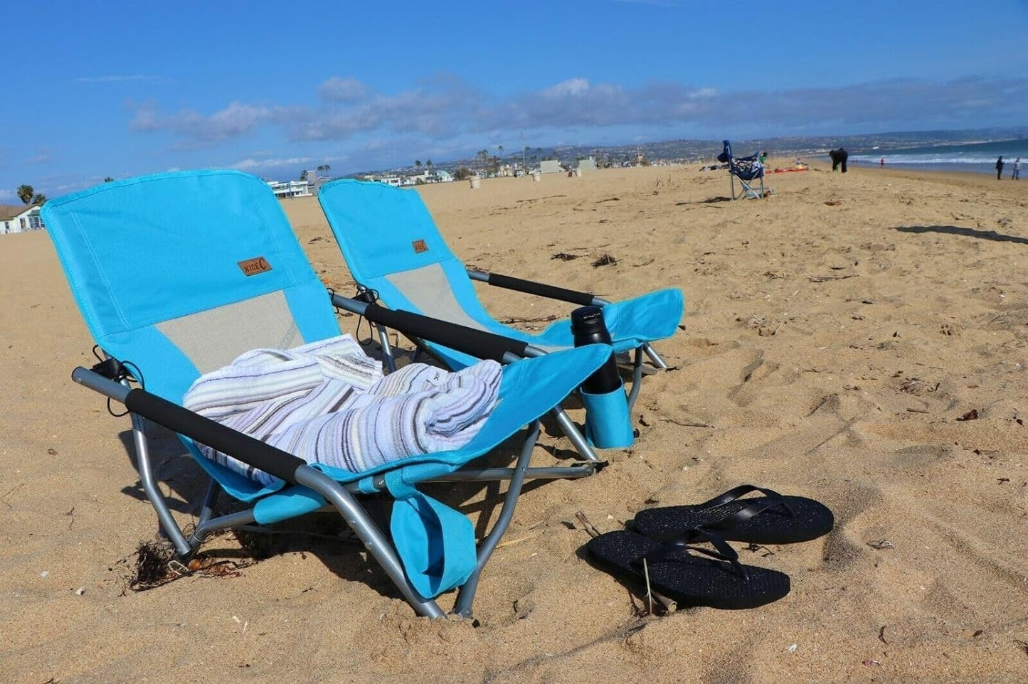Compact Folding Beach Chair 2 Pack - Lightweight Portable Camping Chairs with Cu3