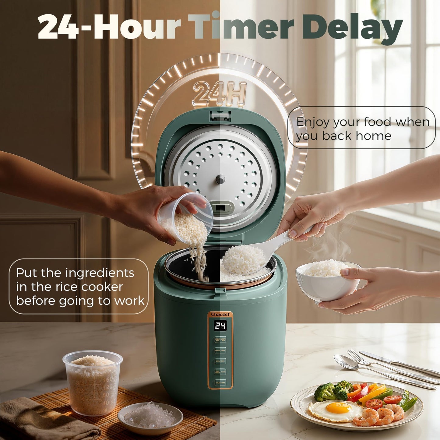 Compact 2-Cup Rice Cooker, Portable Non-Stick Travel Rice Maker, BPA Free, Smart3