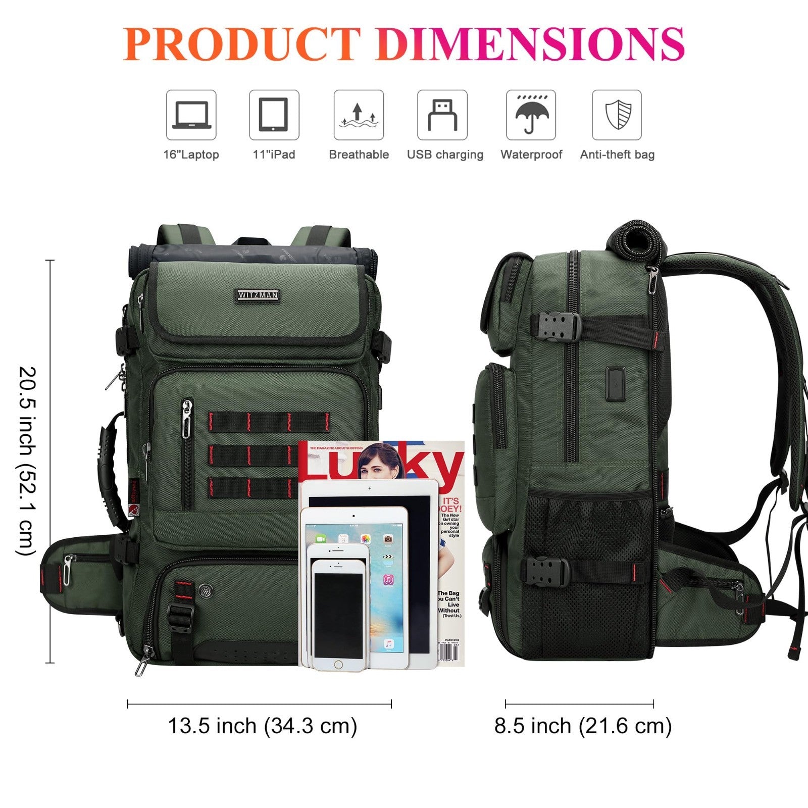 Travel Backpack for Men, Airline Approved Carry On, Fits 16" Laptop, Durable & S4