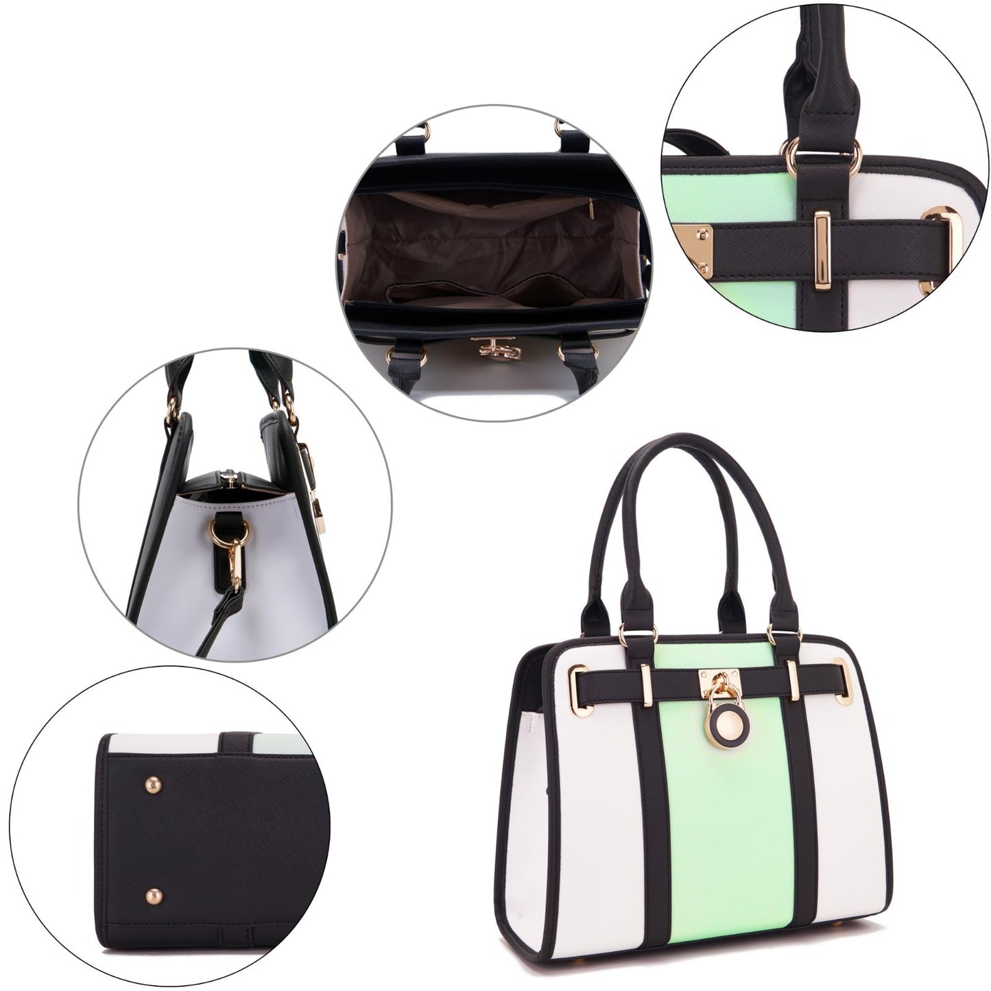 Stylish Women's Structured Satchel Tote Handbag Set with RFID Wallet - Fashion P6