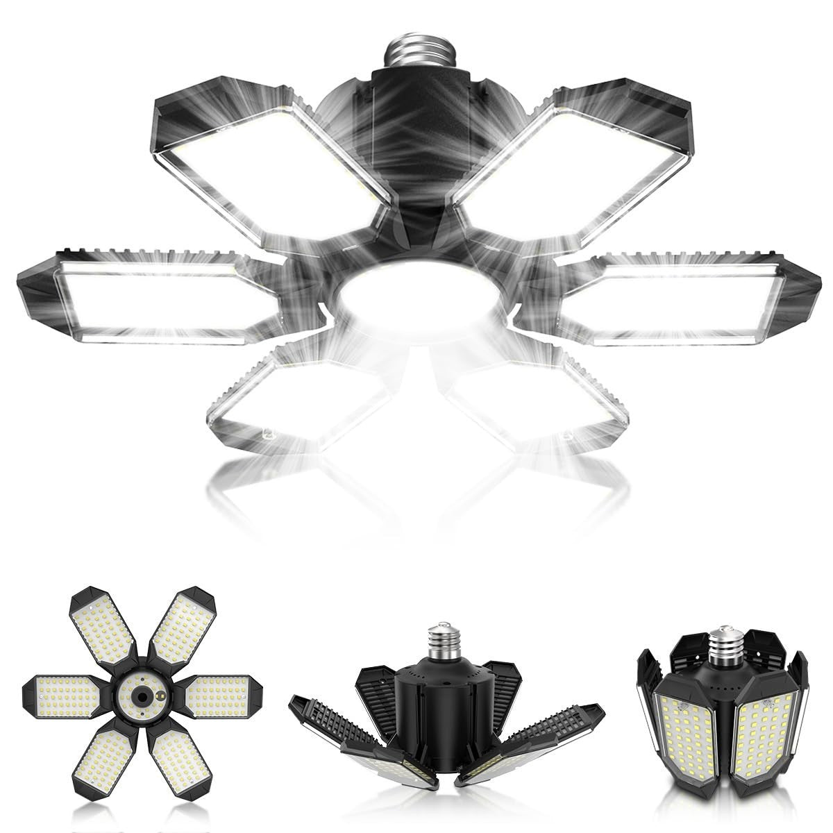 LED Garage Light Bulbs   6 Deformable Panels, 6500K Bright Shop Lights, E26 Base1