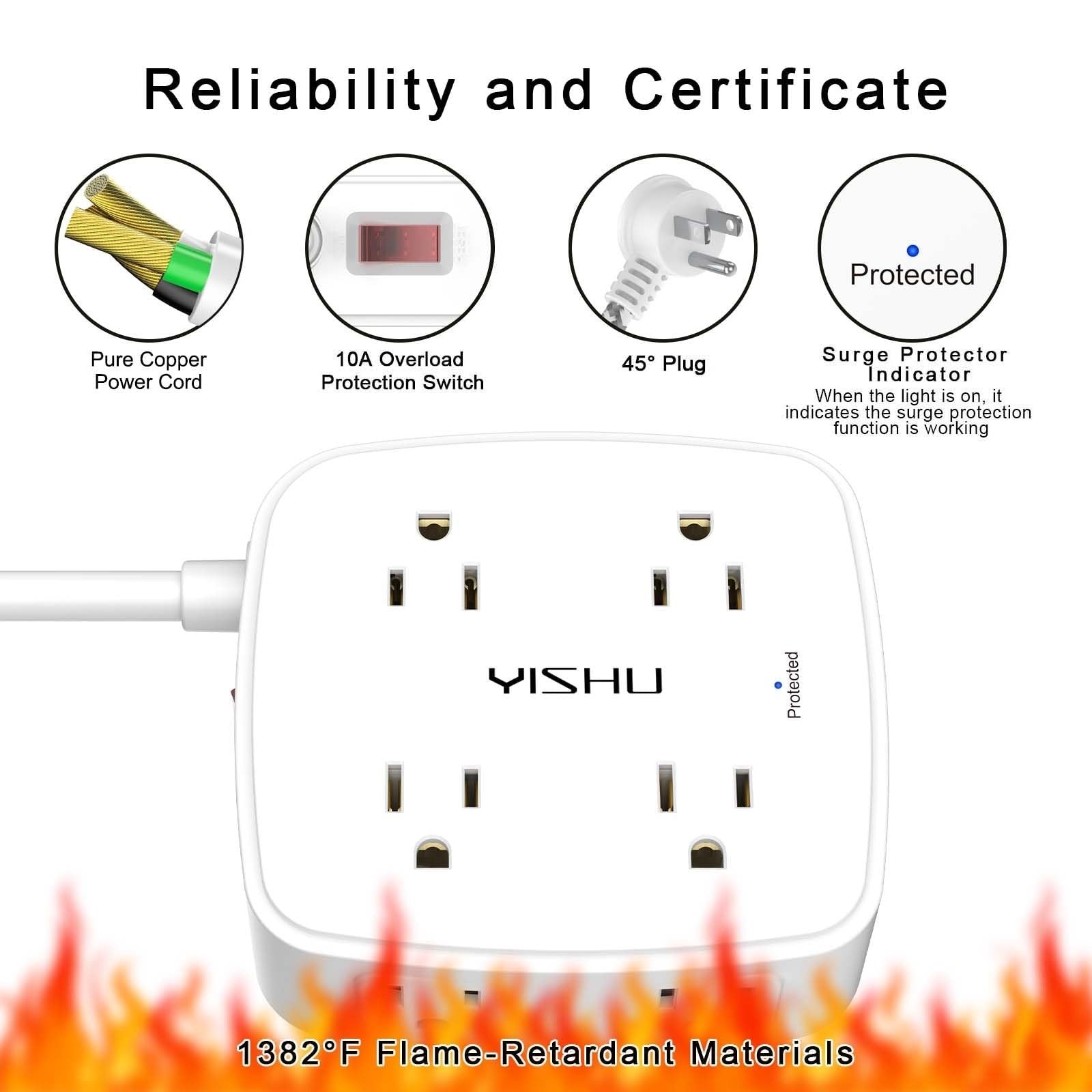 8 Outlet Surge Protector Power Strip with 4 USB Ports, 3ft Extension Cord, Wall5