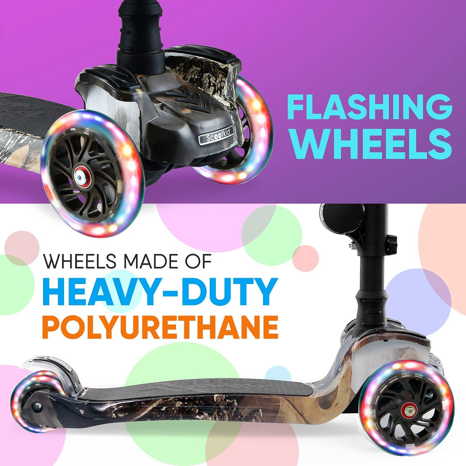 3-Wheeled Kids Scooter with LED Lights, Adjustable Handlebar, Foldable Seat, Sit3