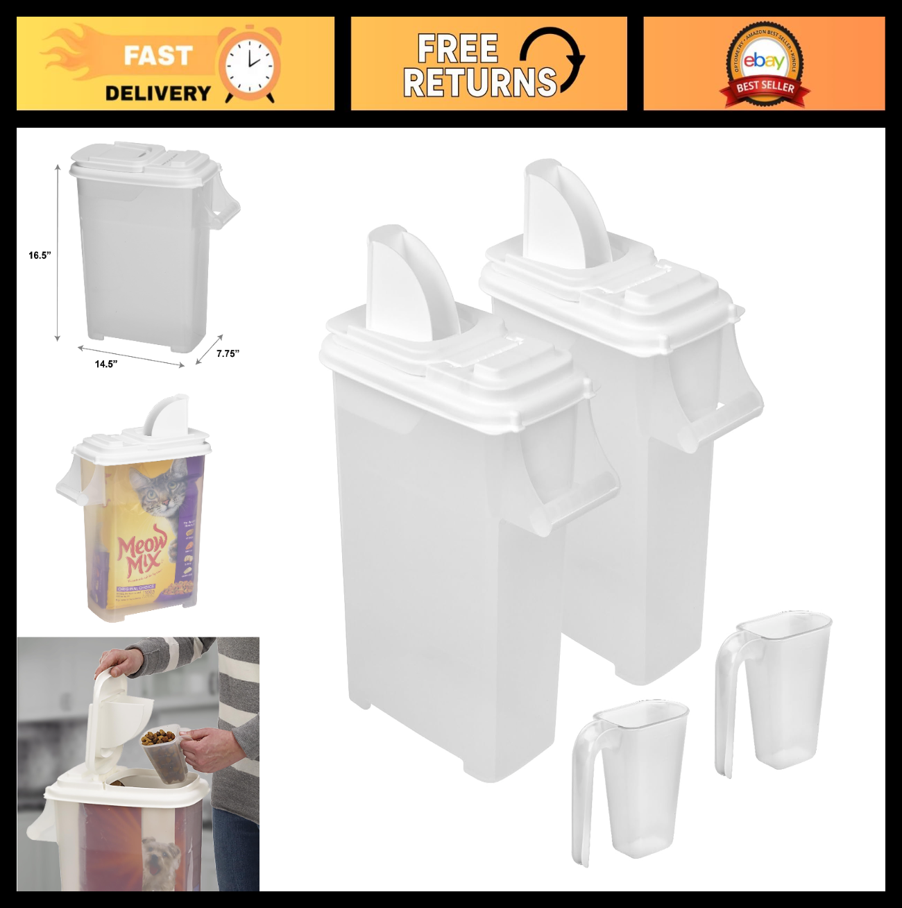 Airtight Pet Food Storage Containers   4 Gallon Dispensers for Dog, Cat & Bird S0