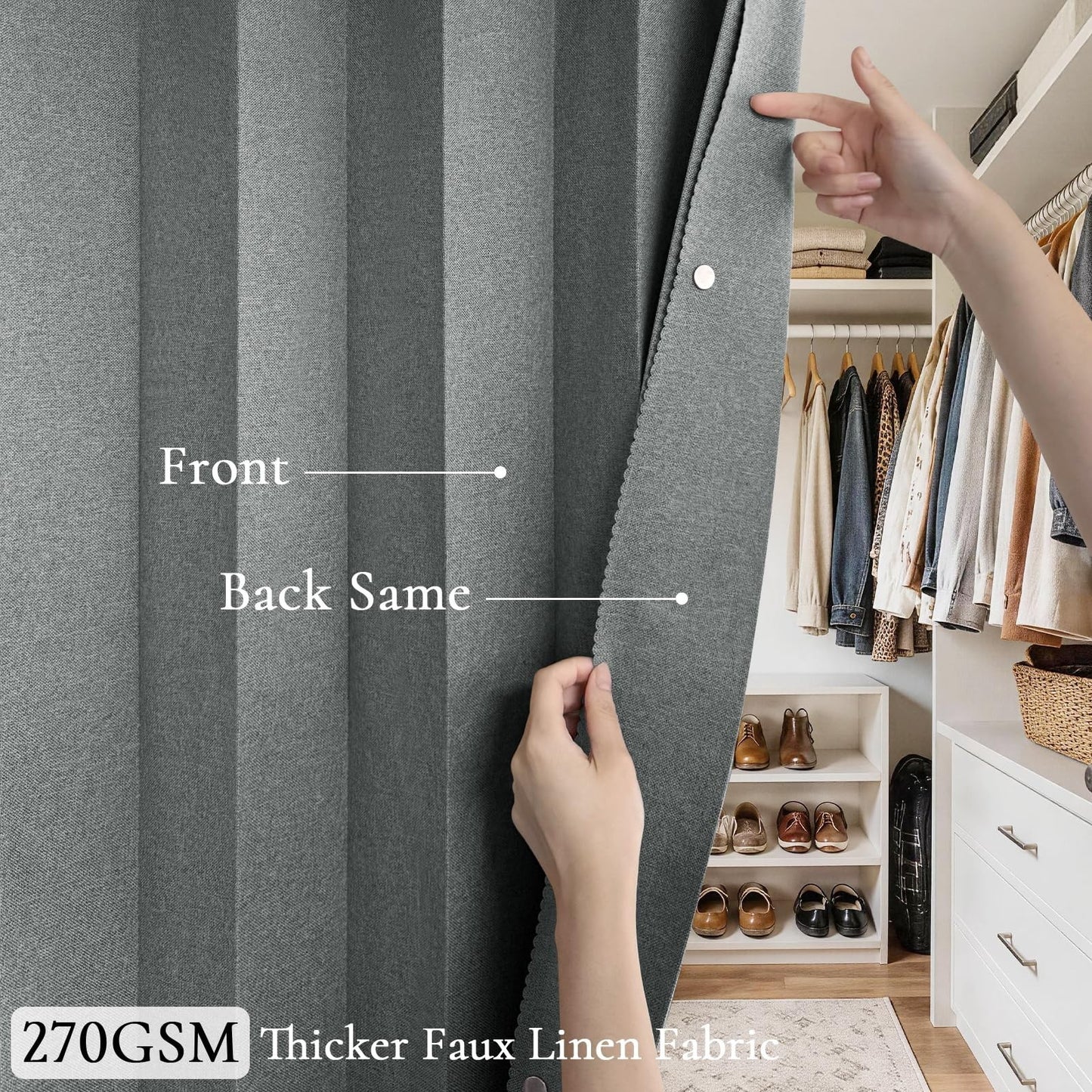 Folding Accordion Closet Door Curtain   Fabric Panel for Open Closets, 74"x80",4