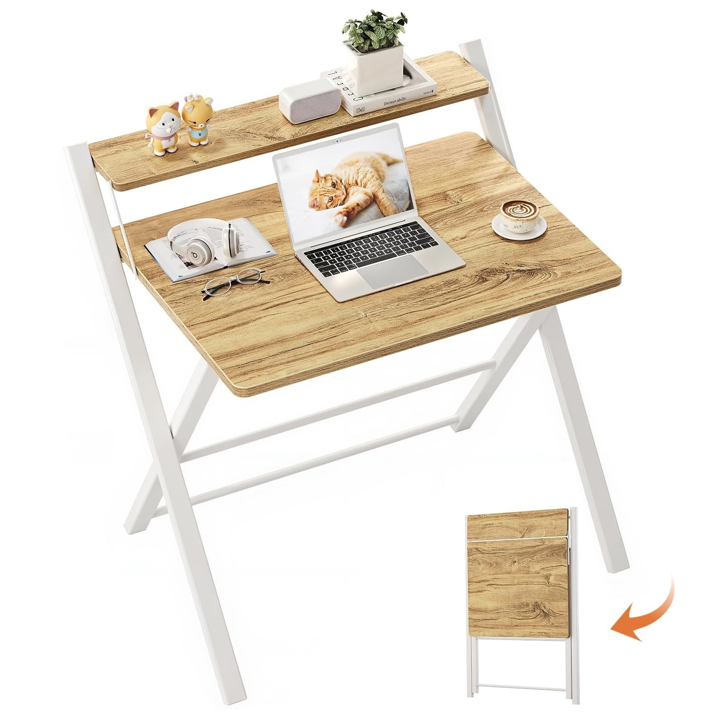 Compact Portable Computer Desk - 2-Tier Space-Saving Foldable Table for Home Off1